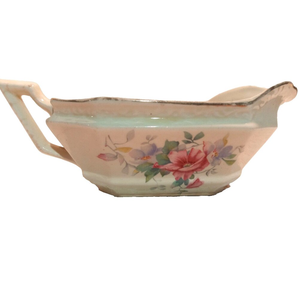 VINTAGE EDWIN M. KNOWLS CHINA CO. VITREOUS FLORAL, ART DECO GRAVY BOAT
